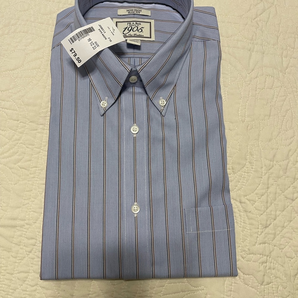 Jos. A. Bank Blue Dress Shirt with Vertical Stripes